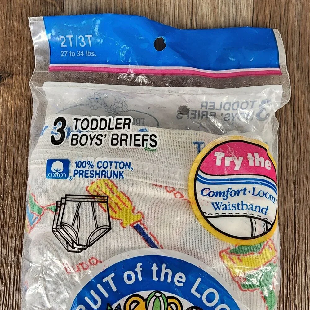 Vintage 1992 Fruit Of The Loom 3 Pack Toddler Boys Briefs 2T/3T 27-34 Lbs Cotton